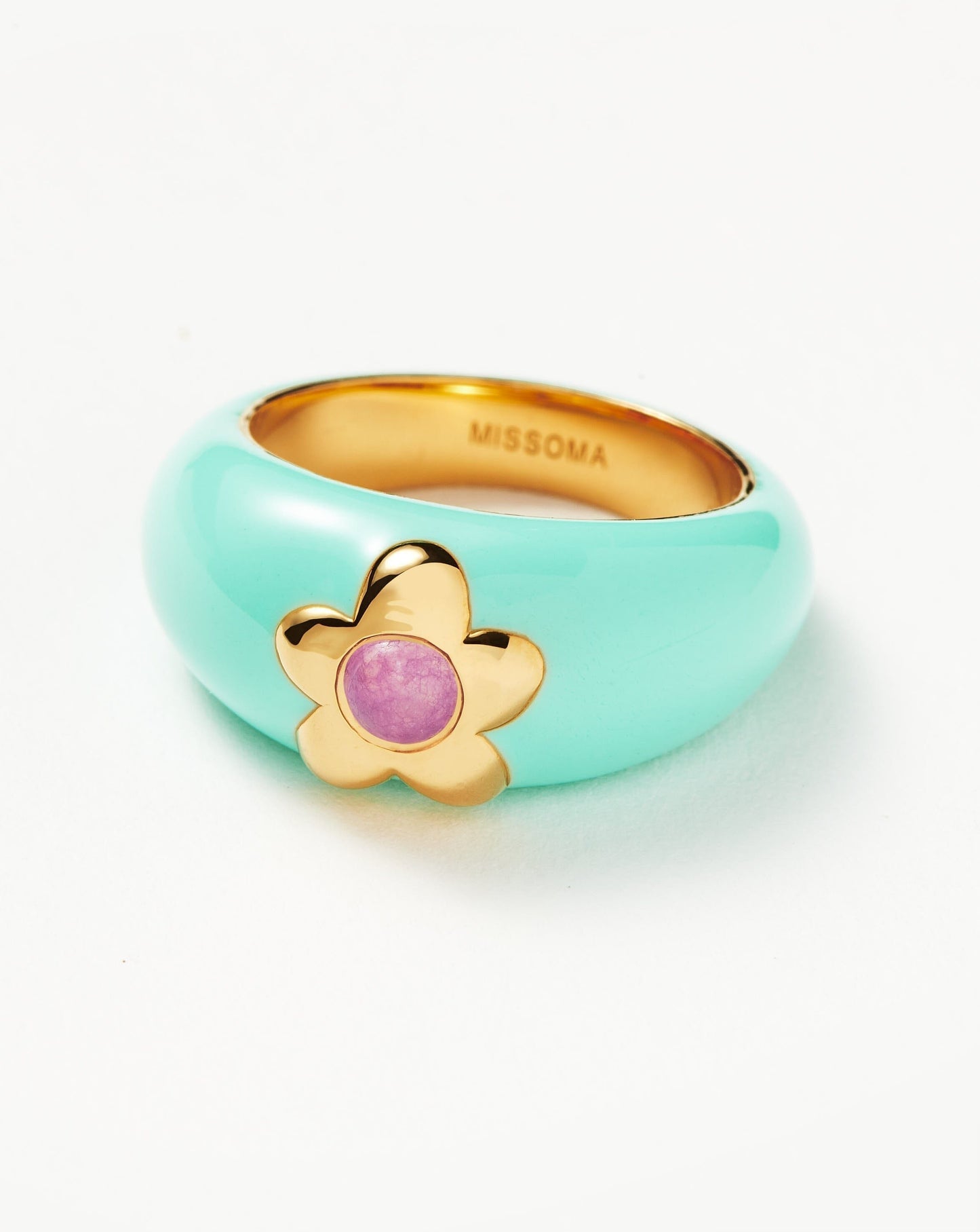 Good Vibes Small Enamel Flower Gemstone Ring | 18ct Gold Plated/Purple Quartz