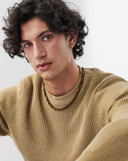 Graduated Sphere T-Bar Necklace | 18ct Gold Plated/Tigers Eye