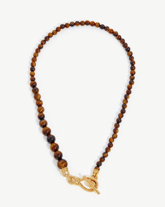 Graduated Sphere T-Bar Necklace | 18ct Gold Plated/Tigers Eye