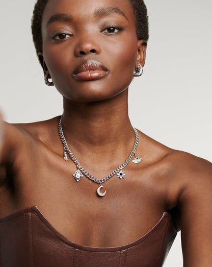 Harris Reed Symbols of Change Charm Choker | Silver Plated/Pearl & Onyx & Rainbow Moonstone