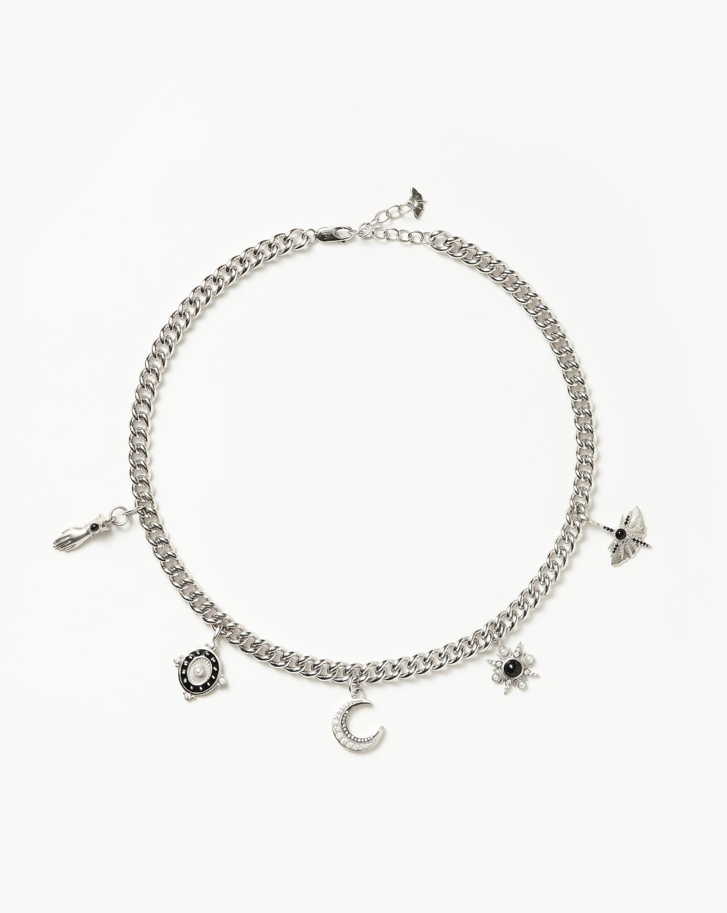 Harris Reed Symbols of Change Charm Choker | Silver Plated/Pearl & Onyx & Rainbow Moonstone