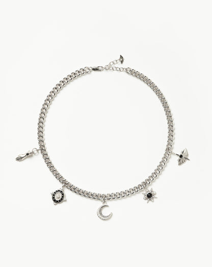 Harris Reed Symbols of Change Charm Choker | Silver Plated/Pearl & Onyx & Rainbow Moonstone