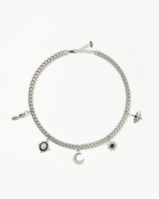 Harris Reed Symbols of Change Charm Choker | Silver Plated/Pearl & Onyx & Rainbow Moonstone