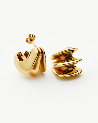 Hera Dome Triple Ridge Hoop Earrings | Gold Plated