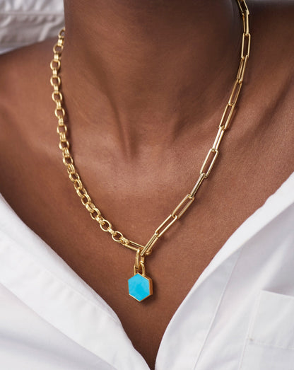 Hex Clip-on Pendant | 18ct Gold Vermeil/Turquoise