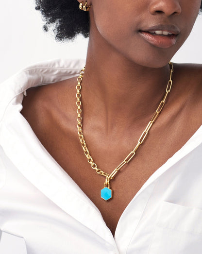 Hex Clip-on Pendant | 18ct Gold Vermeil/Turquoise