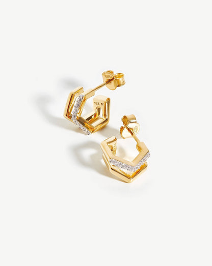Hex Double Huggies | 18ct Gold Vermeil/Cubic Zirconia