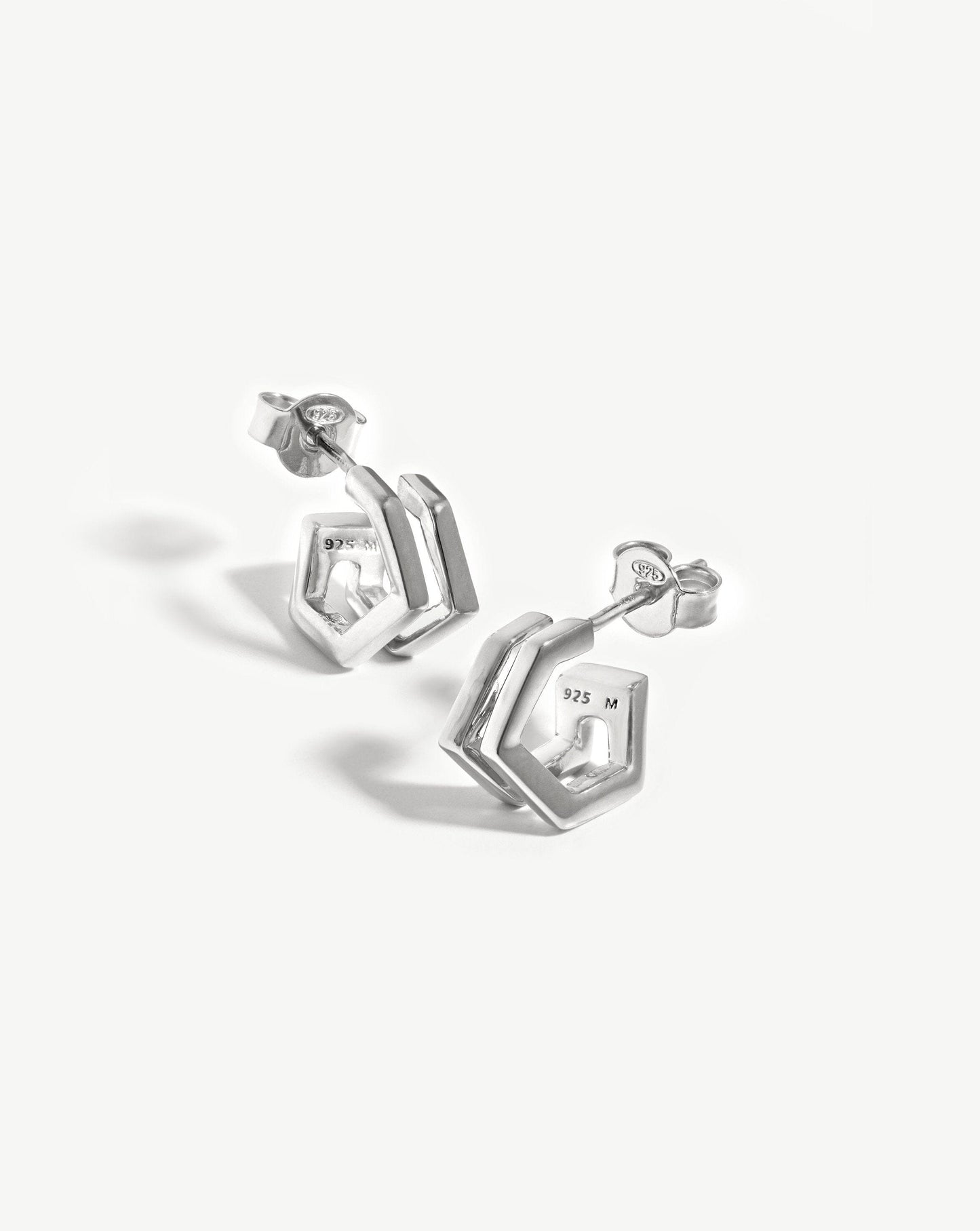 Hex Double Huggies | Sterling Silver