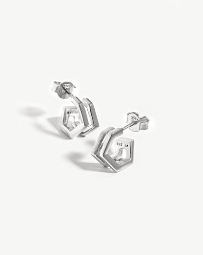 Hex Double Huggies | Sterling Silver