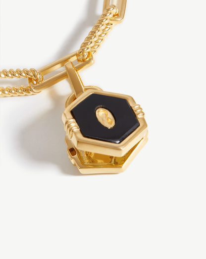 Hex Padlock Chain Necklace | 18ct Gold Plated/Black Onyx