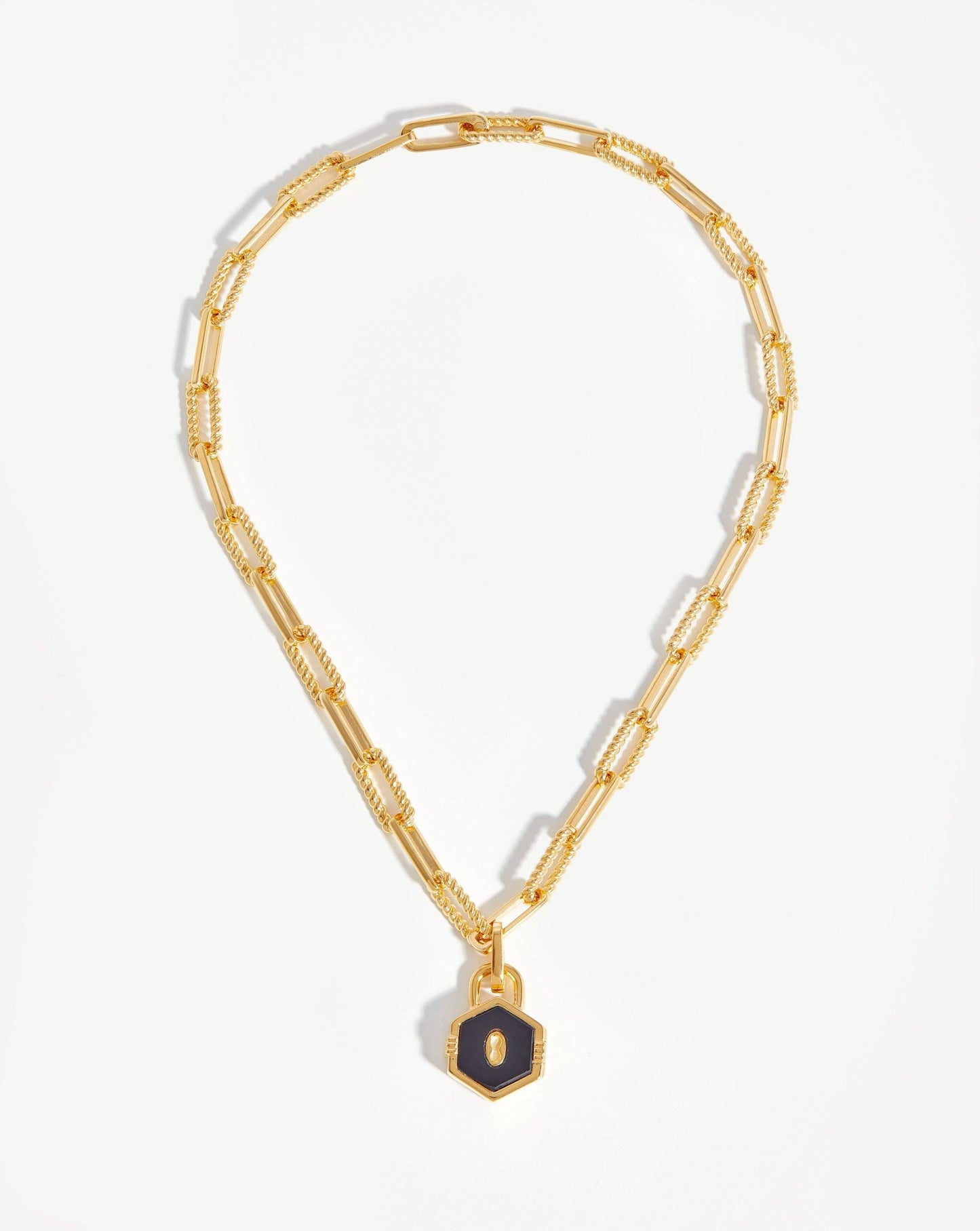 Hex Padlock Chain Necklace | 18ct Gold Plated/Black Onyx