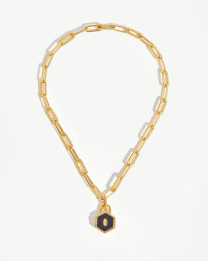 Hex Padlock Chain Necklace | 18ct Gold Plated/Black Onyx