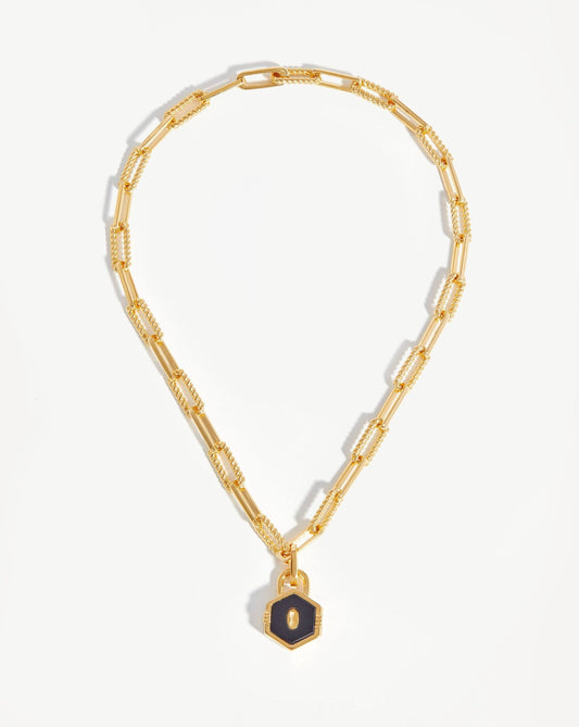 Hex Padlock Chain Necklace | 18ct Gold Plated/Black Onyx