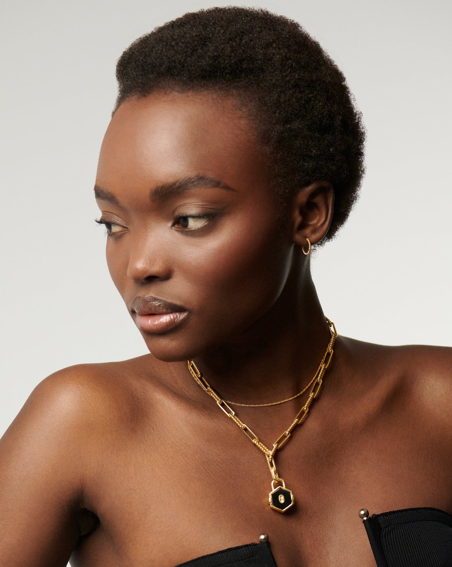 Hex Padlock Chain Necklace | 18ct Gold Plated/Black Onyx