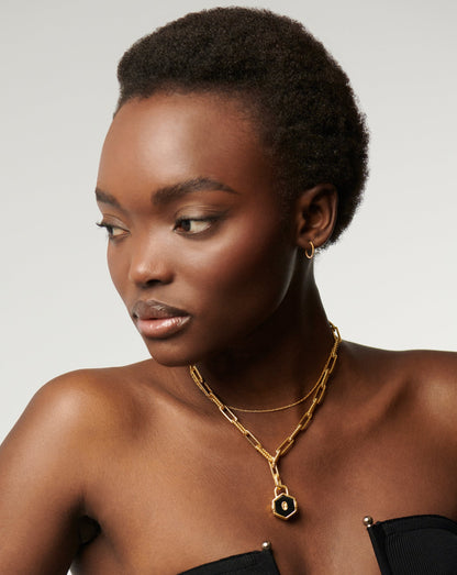 Hex Padlock Chain Necklace | 18ct Gold Plated/Black Onyx