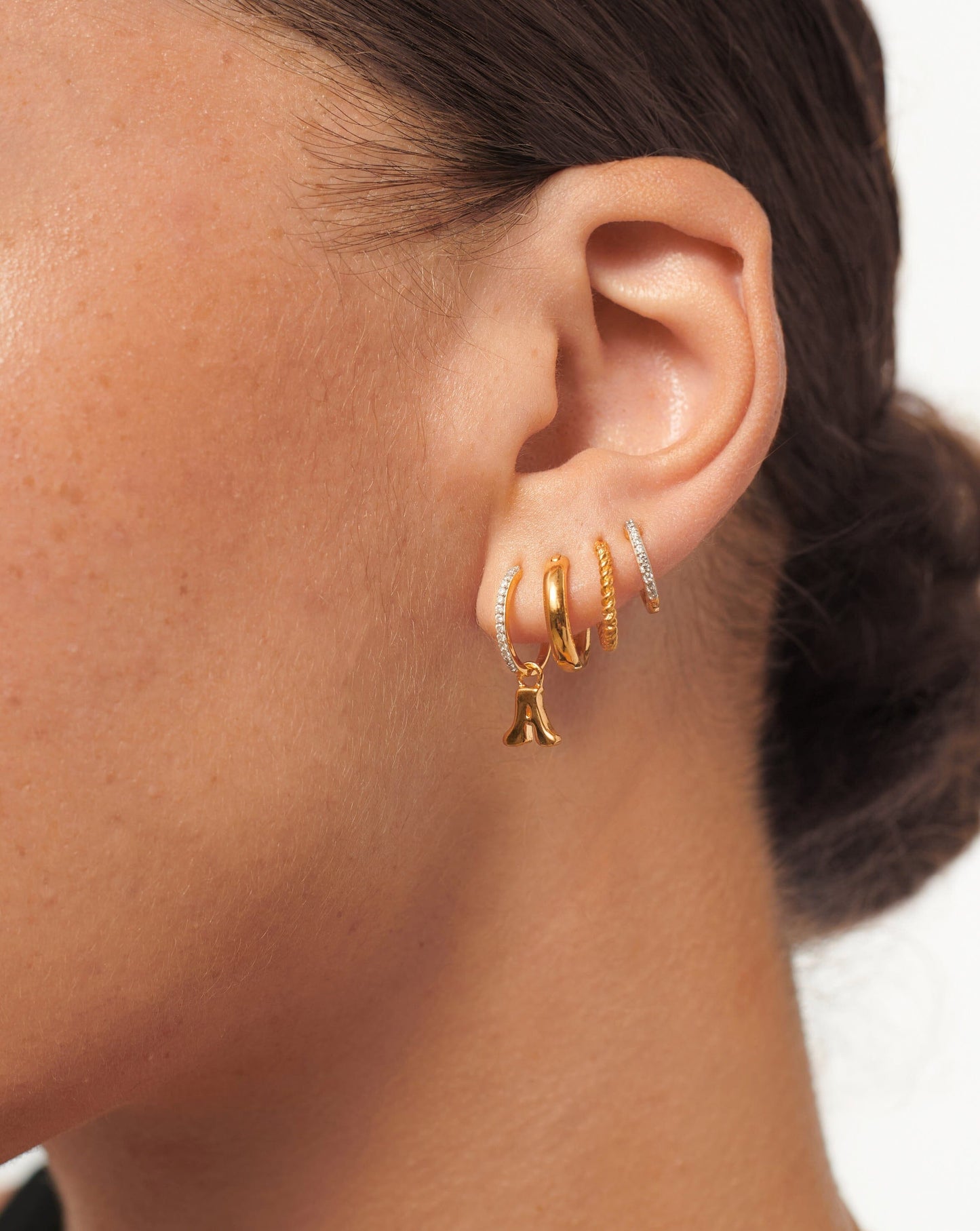 Initial Single Charm Hoop Earring - Initial A | 18ct Gold Vermeil