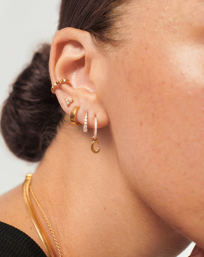 Initial Single Charm Hoop Earring - Initial C | 18ct Gold Vermeil