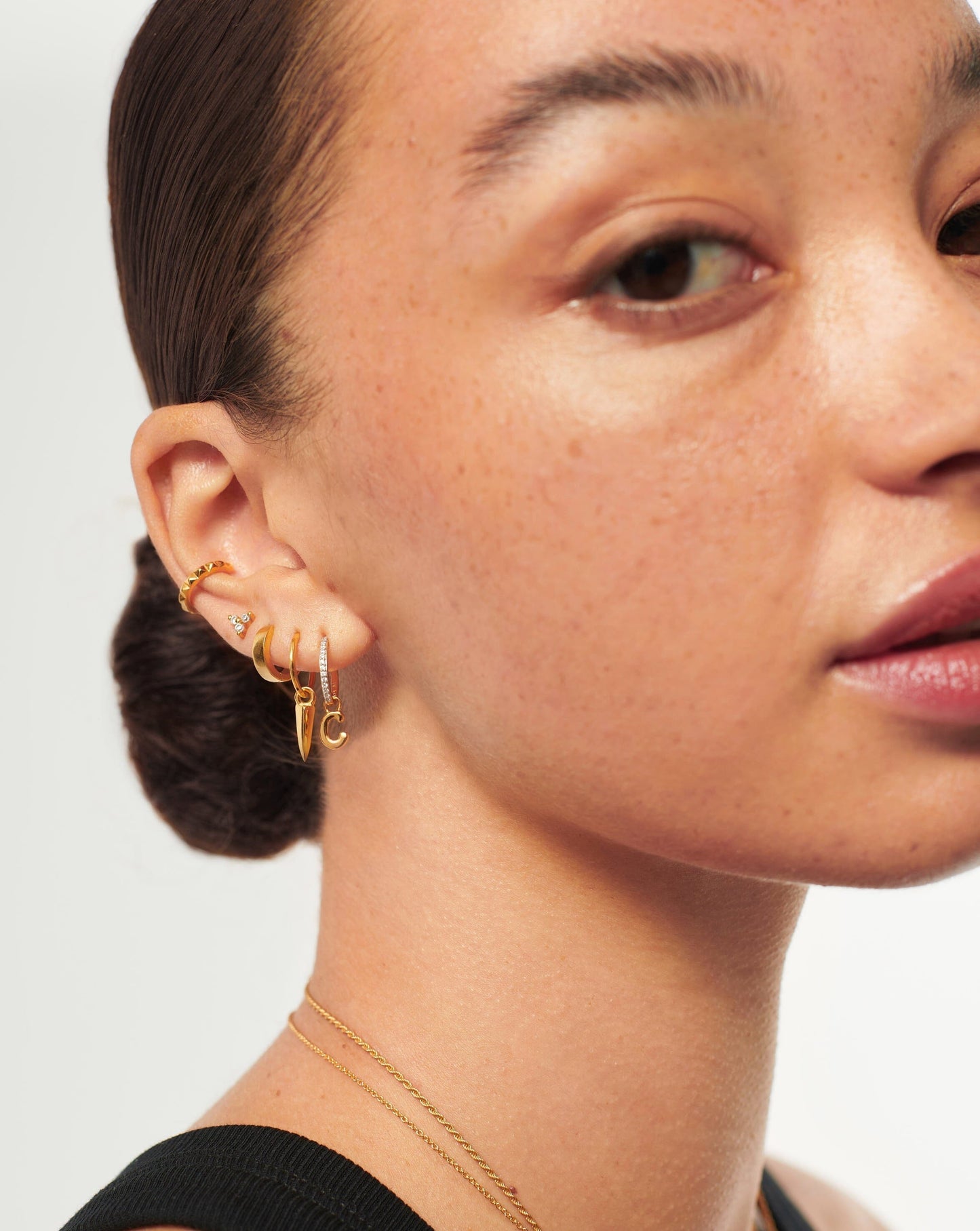 Initial Single Charm Hoop Earring - Initial C | 18ct Gold Vermeil