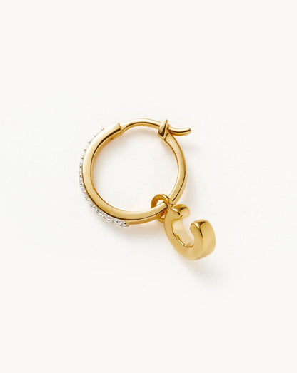 Initial Single Charm Hoop Earring - Initial C | 18ct Gold Vermeil
