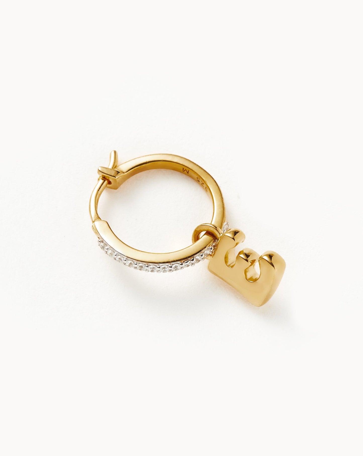 Initial Single Charm Hoop Earring - Initial E | 18ct Gold Vermeil