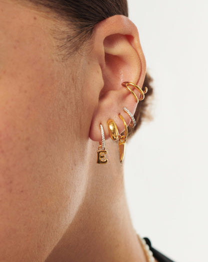 Initial Single Charm Hoop Earring - Initial E | 18ct Gold Vermeil
