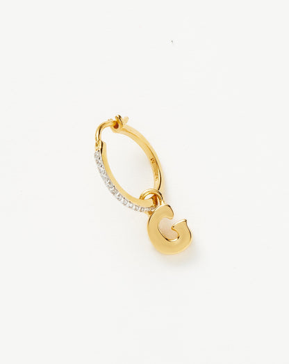 Initial Single Charm Hoop Earring - Initial G | 18ct Gold Vermeil