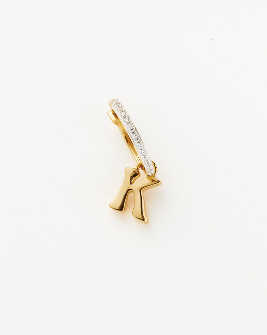Initial Single Charm Hoop Earring - Initial K | 18ct Gold Vermeil