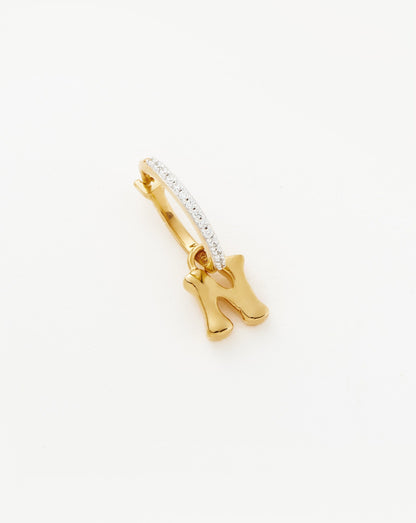 Initial Single Charm Hoop Earring - Initial N | 18ct Gold Vermeil