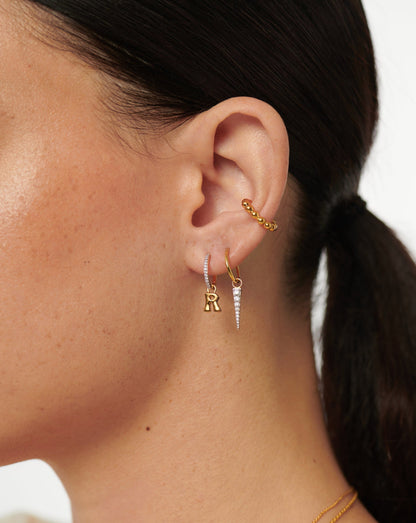 Initial Single Charm Hoop Earring - Initial R | 18ct Gold Vermeil