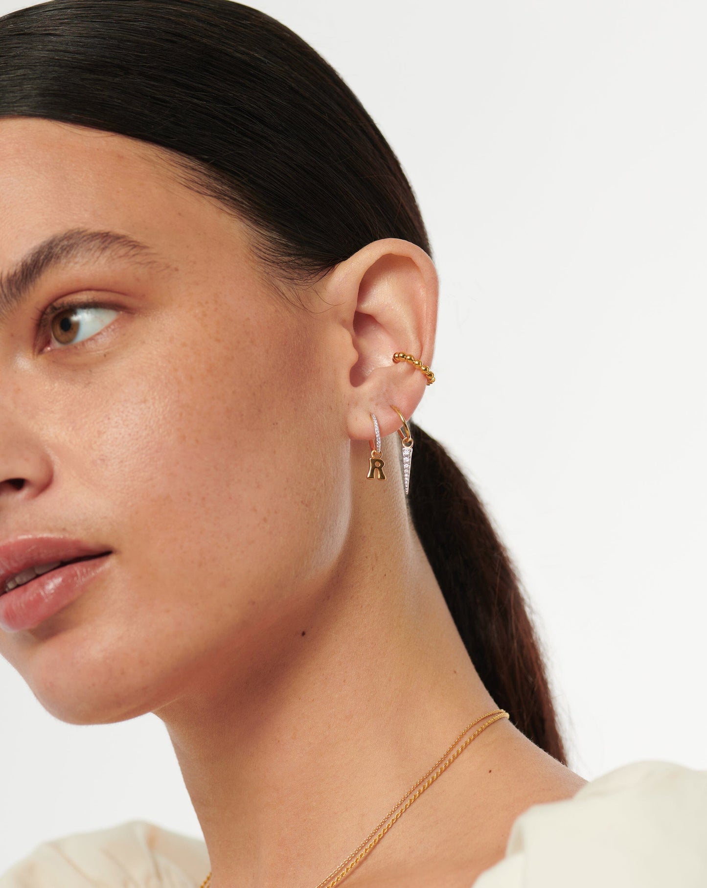 Initial Single Charm Hoop Earring - Initial R | 18ct Gold Vermeil
