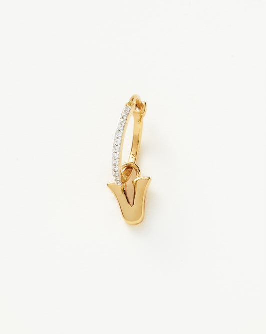 Initial Single Charm Hoop Earring - Initial V | 18ct Gold Vermeil