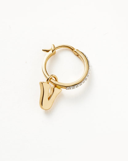 Initial Single Charm Hoop Earring - Initial V | 18ct Gold Vermeil