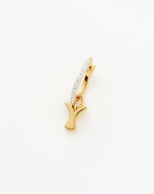 Initial Single Charm Hoop Earring - Initial Y | 18ct Gold Vermeil