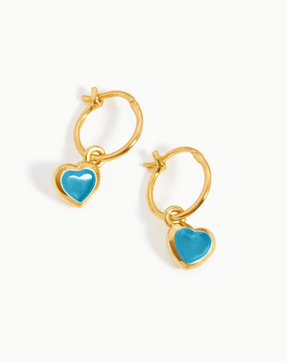 Jelly Heart Gemstone Charm Hoop Earrings