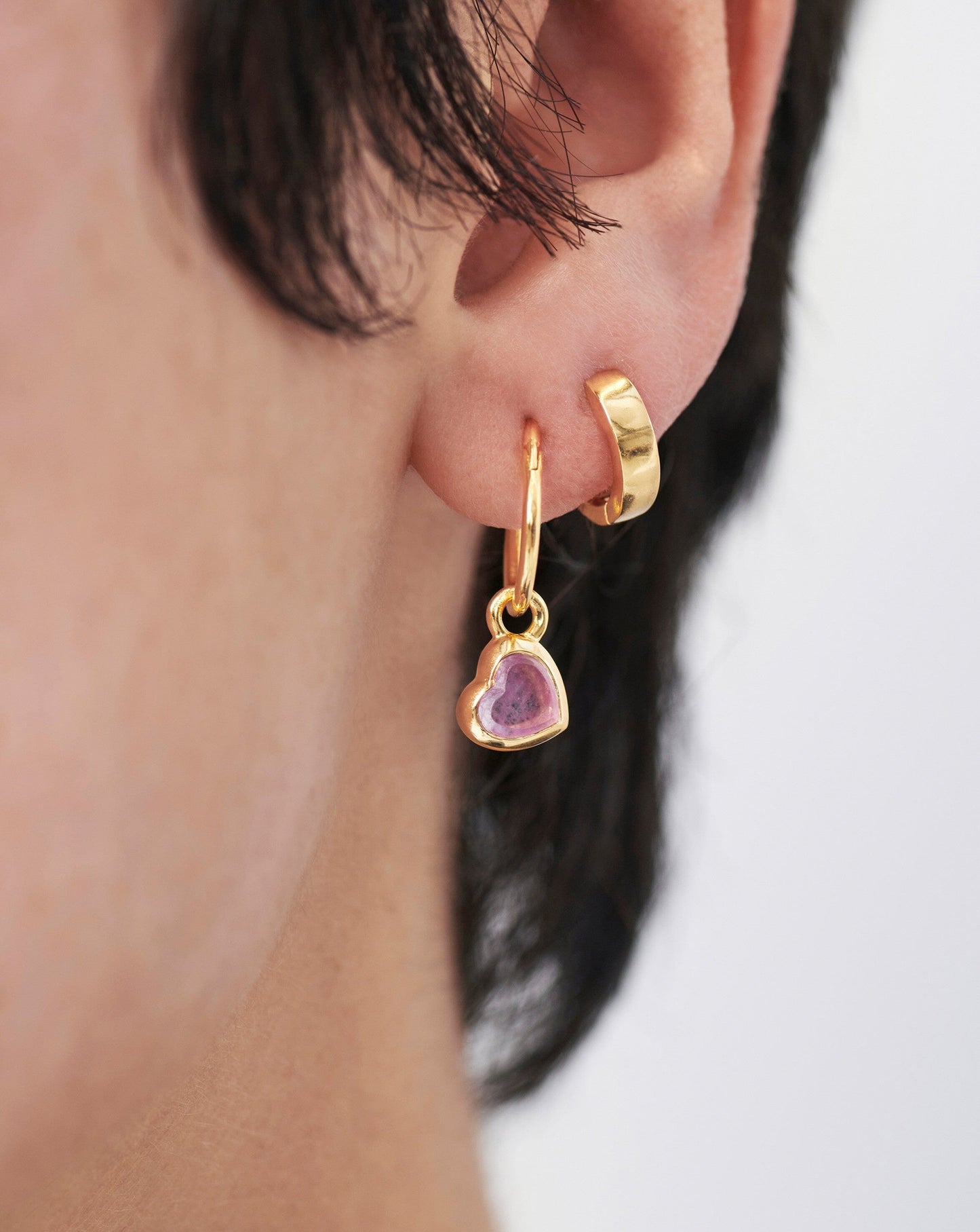 Jelly Heart Gemstone Charm Hoop Earrings
