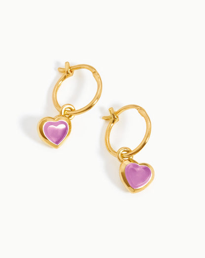 Jelly Heart Gemstone Charm Hoop Earrings