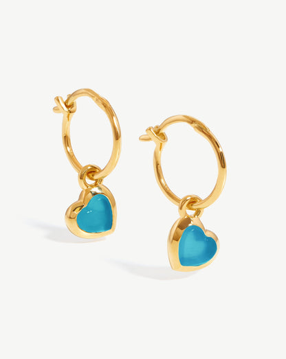 Jelly Heart Gemstone Charm Hoop Earrings
