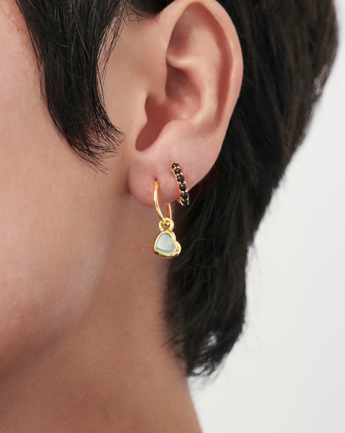 Jelly Heart Gemstone Charm Hoop Earrings