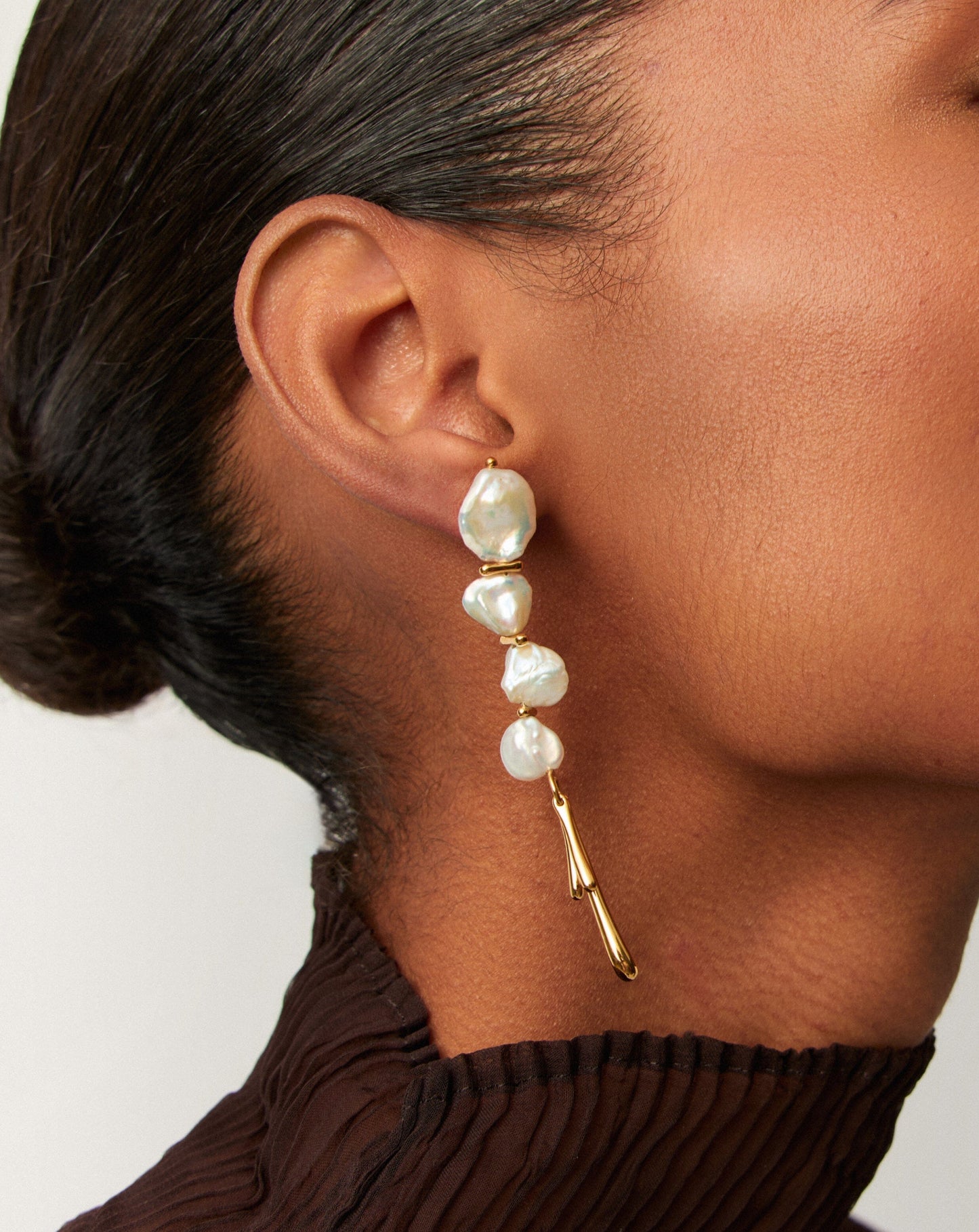 Keshi Pearl Sculptural Drop Earrings | 18ct Gold Plated/Pearl