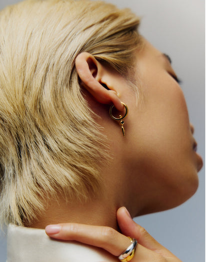 Kinetic Duality Spike Charm Hoop Earrings | 18ct Gold Vermeil Cubic Zirconia