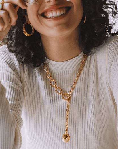 Large Sphere Chain Lariat Necklace