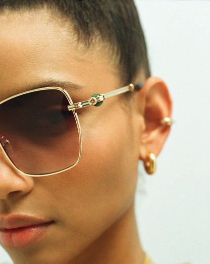 Le Specs Aquarius Sphere Oversized Square Sunglasses | Gold/Malachite