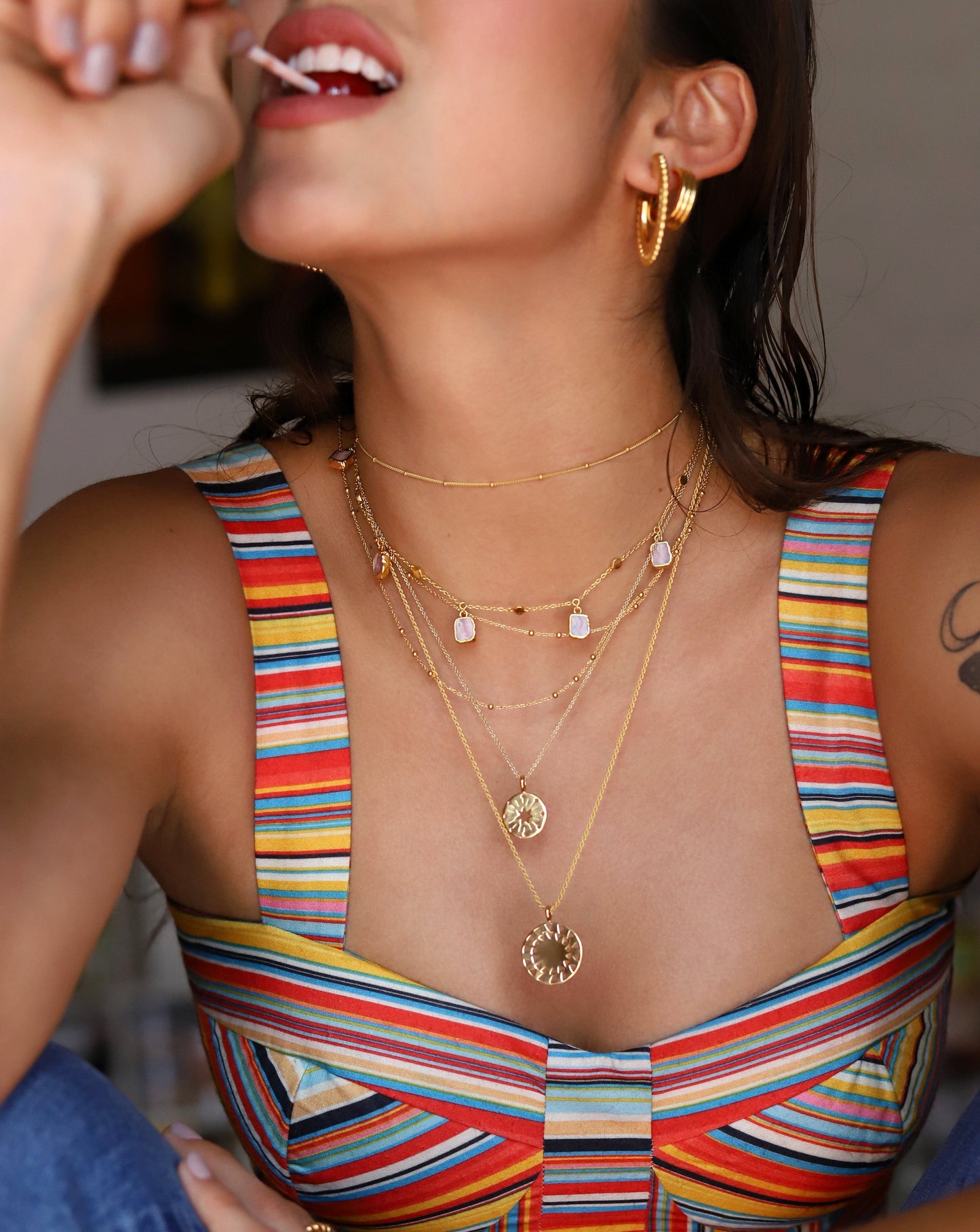 Lena Charm Choker | 18ct Gold Plated/Rhodochrosite