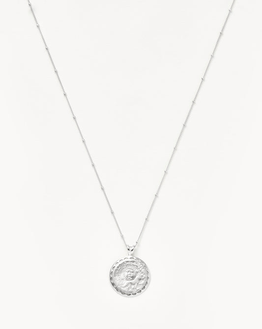 Lucy Williams Engravable Rising Sun Medallion Coin Necklace | Silver Plated