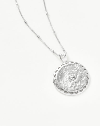 Lucy Williams Engravable Rising Sun Medallion Coin Necklace | Silver Plated