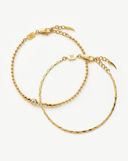 Lucy Williams Snake Chain & Beaded Bracelet Set | 18ct Gold Vermeil