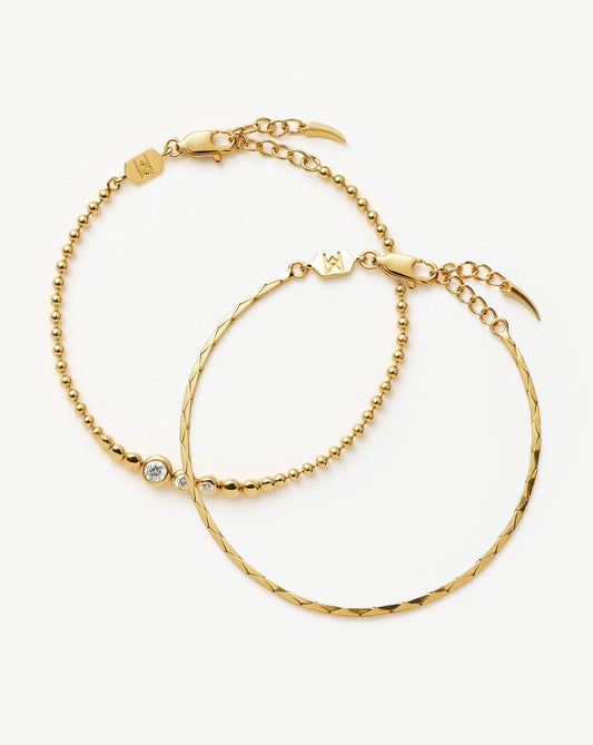 Lucy Williams Snake Chain & Beaded Bracelet Set | 18ct Gold Vermeil