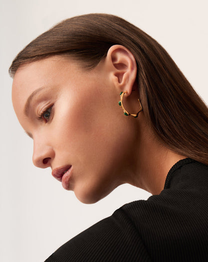 Magma Gemstone Medium Hoop Earrings | 18ct Recycled Gold Plated on Brass