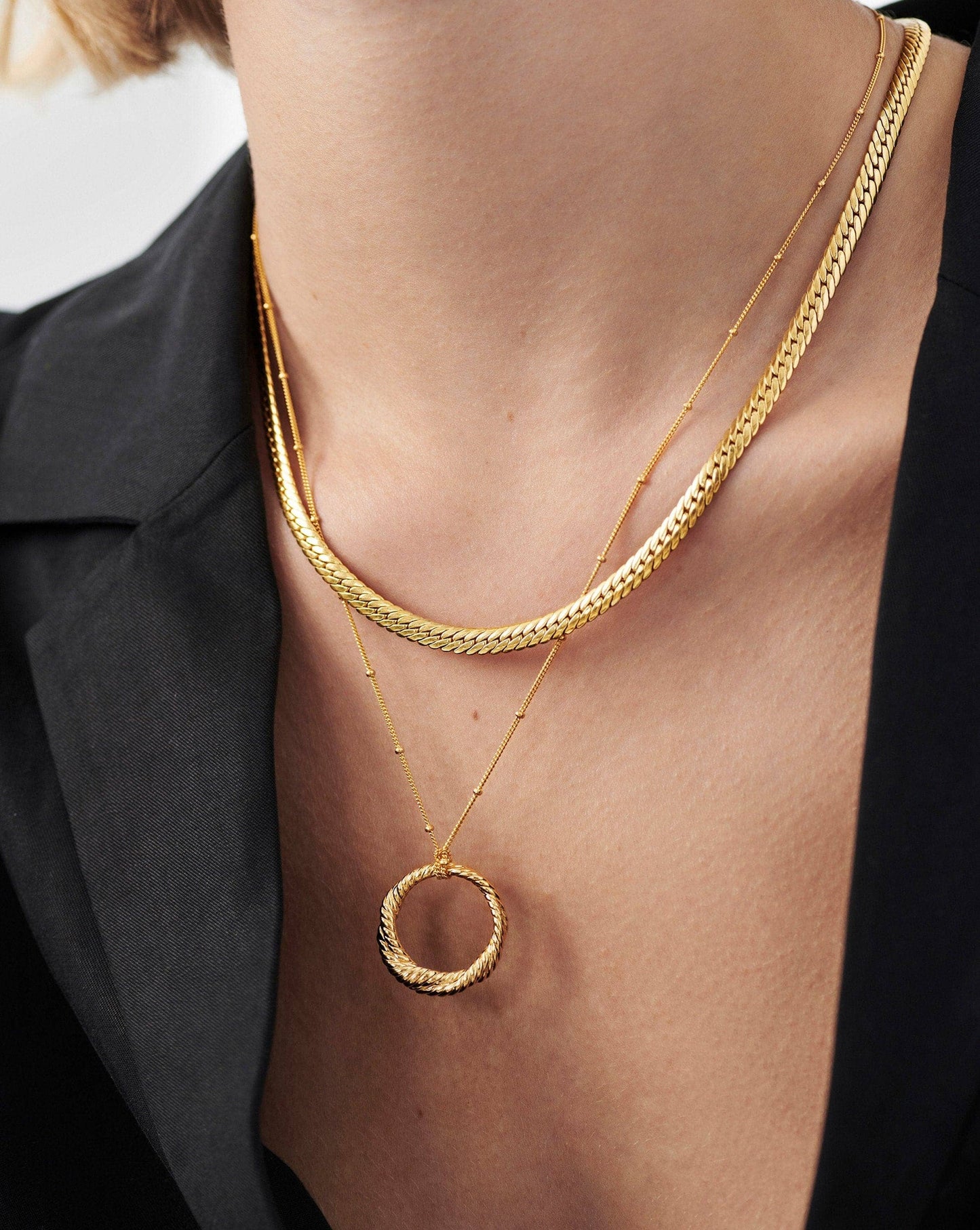 Marina Double Rope Round Pendant Necklace