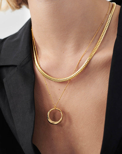 Marina Double Rope Round Pendant Necklace